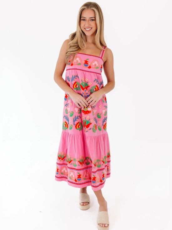 J.Marie Dresses & Skirts - NWT J.Marie HOT PINK EMBROIDERED LANDON MIDI DRESS Sz S